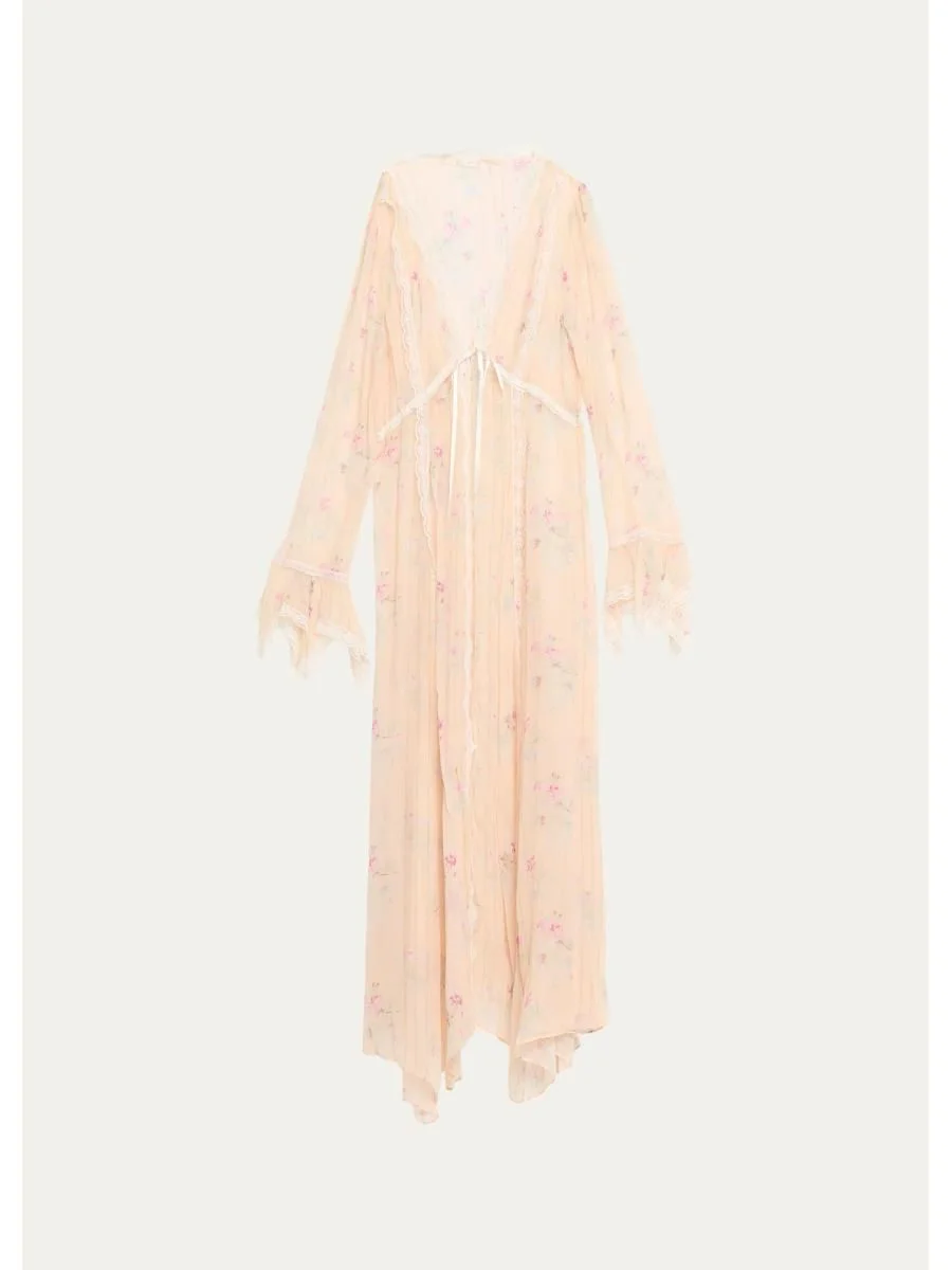 Mariven Lace-Trim Floral Silk Duster Cardigan - 1