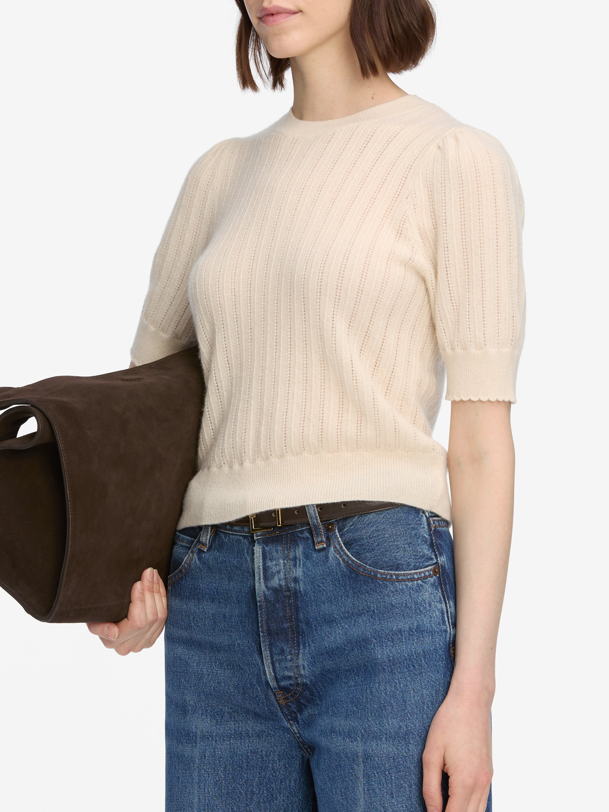 The Ladder Pointelle Sweater in Cream - 5