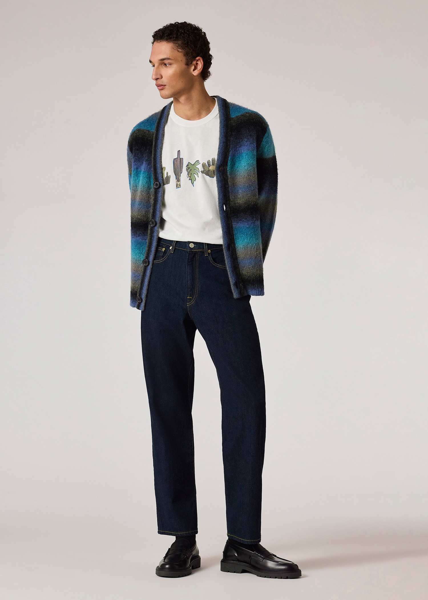 Blue Faded Stripe Merino Wool-Blend Cardigan - 4