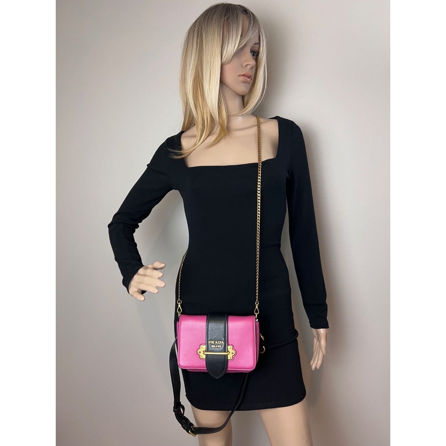 Prada City Calf Cahier Pink Black Leather Crossbody Belt Bag - 10