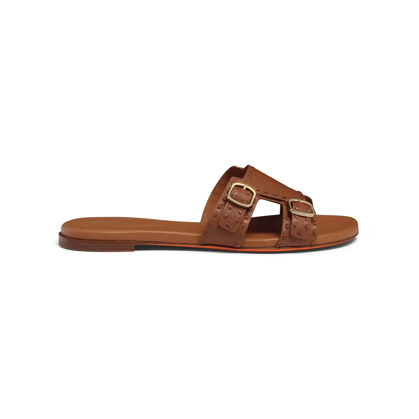 Women's brown tumbled leather double-buckle Didi slide sandal - 1