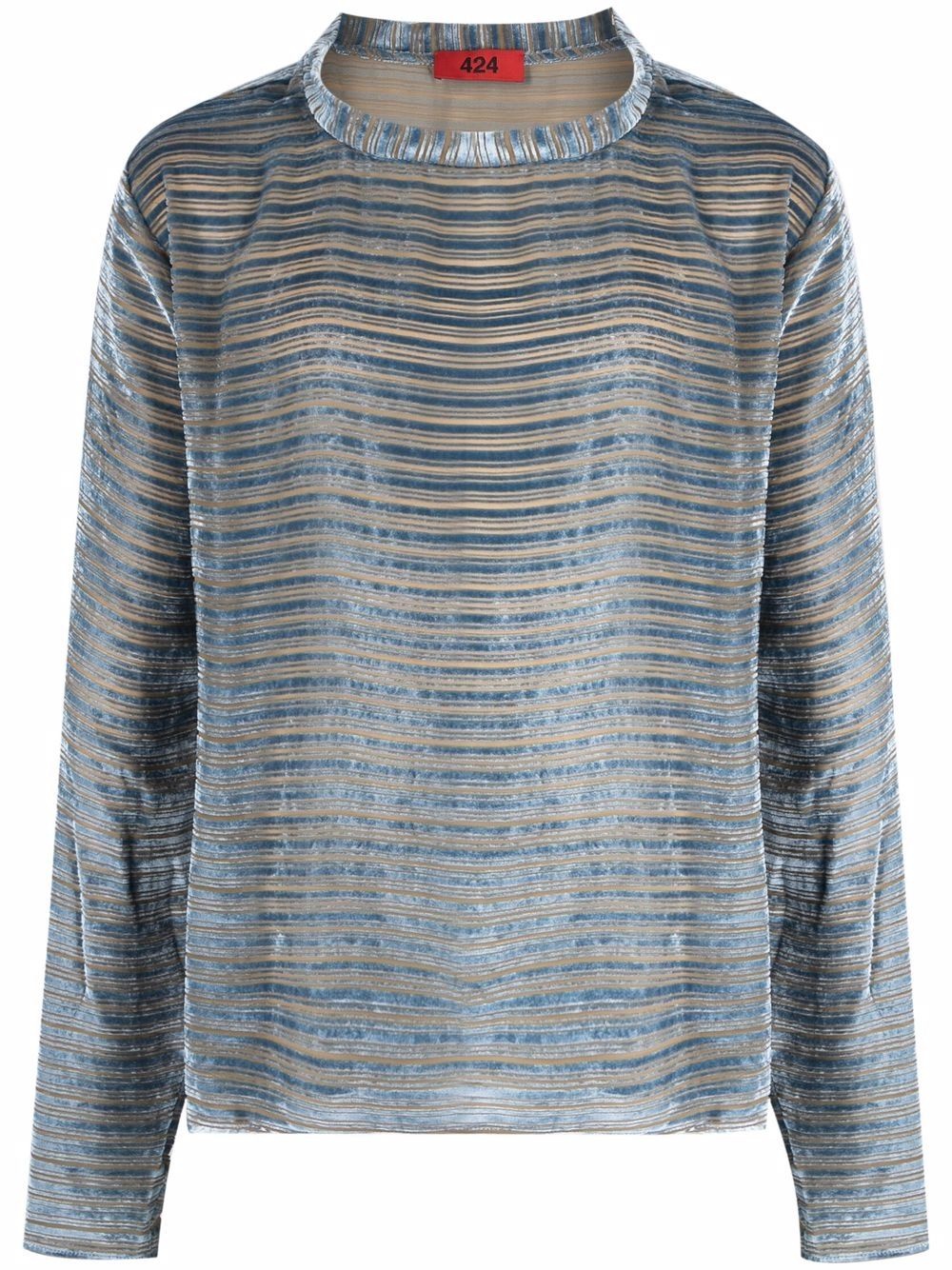 stripe-print velvet-effect T-Shirt - 1