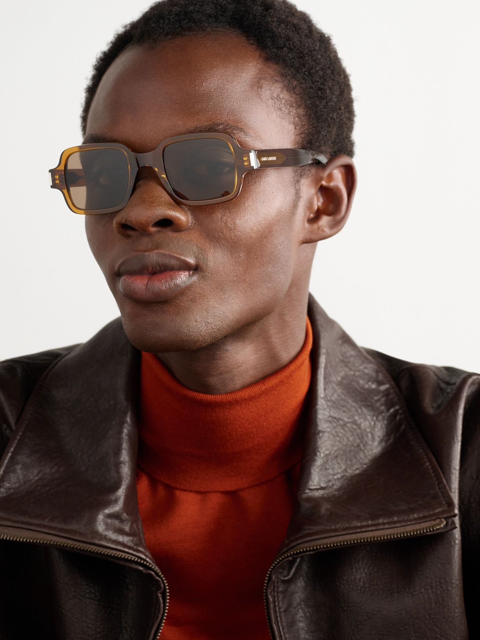 Rectangular-Frame Acetate Sunglasses Brown - 2