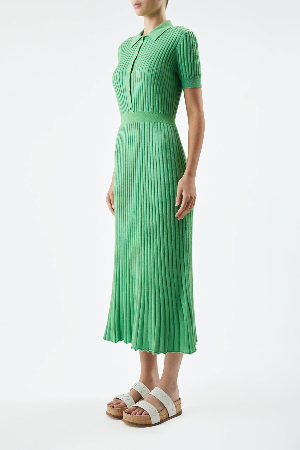 Amor Ribbed Dress in Fluorescent Green Cashmere Silk - 3