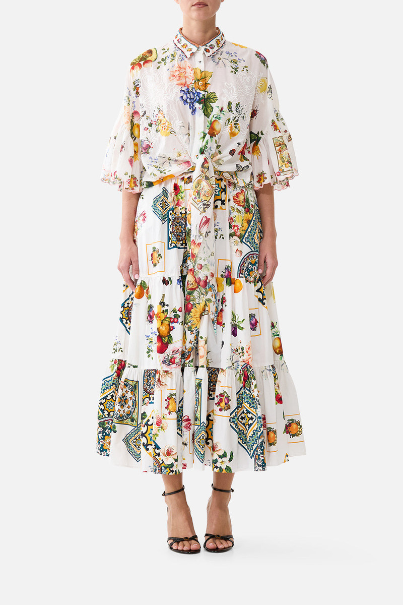 CAMILLA HIGH WAISTED TIERED MIDI SKIRT outlook