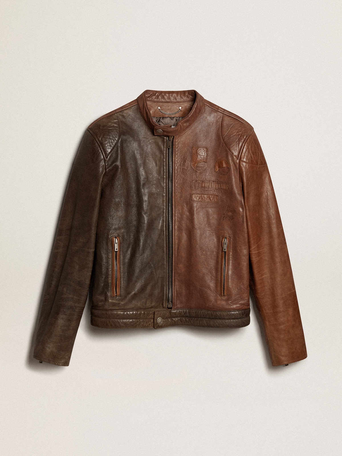 Biker-inspired brown nappa leather jacket - 1