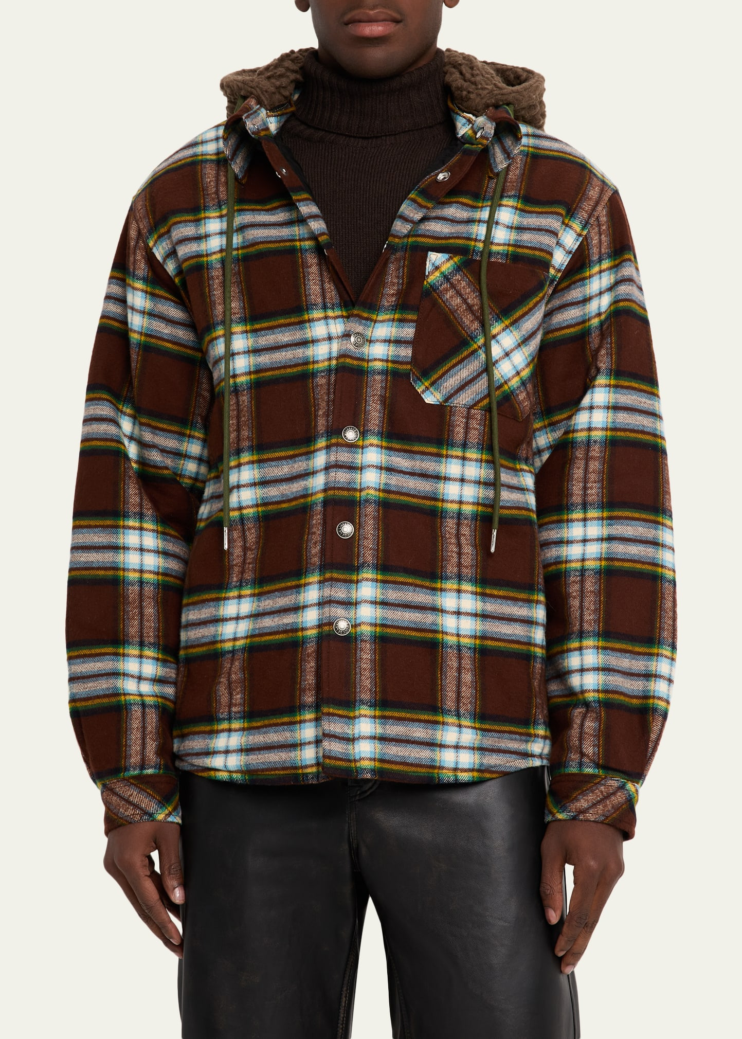 Men's Cotton Plaid Sherpa-Hooded Shirt Jacket - 4
