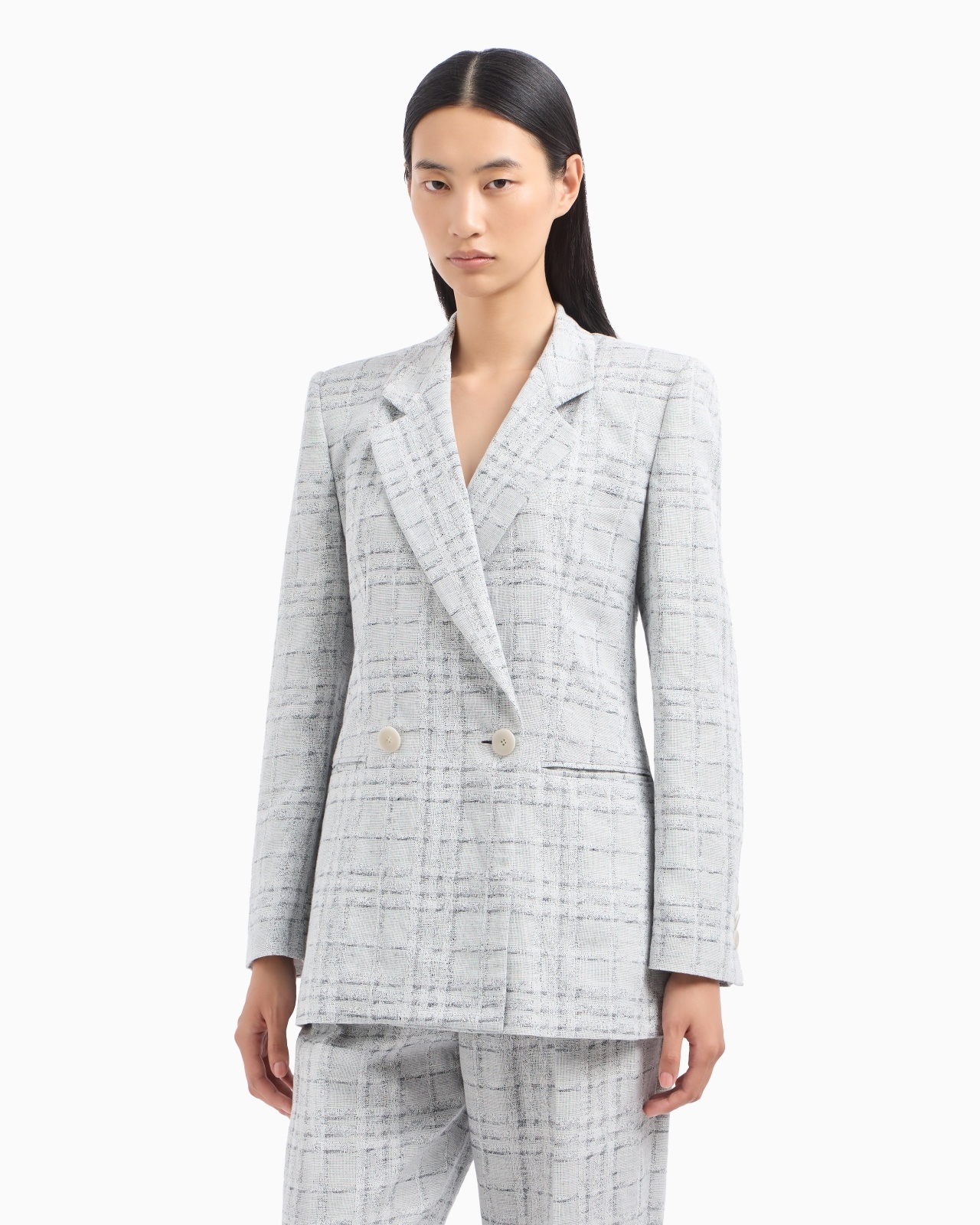 ICON DOUBLE-BREASTED LINEN-BLEND BLAZER WITH A CHECK MOTIF - 2
