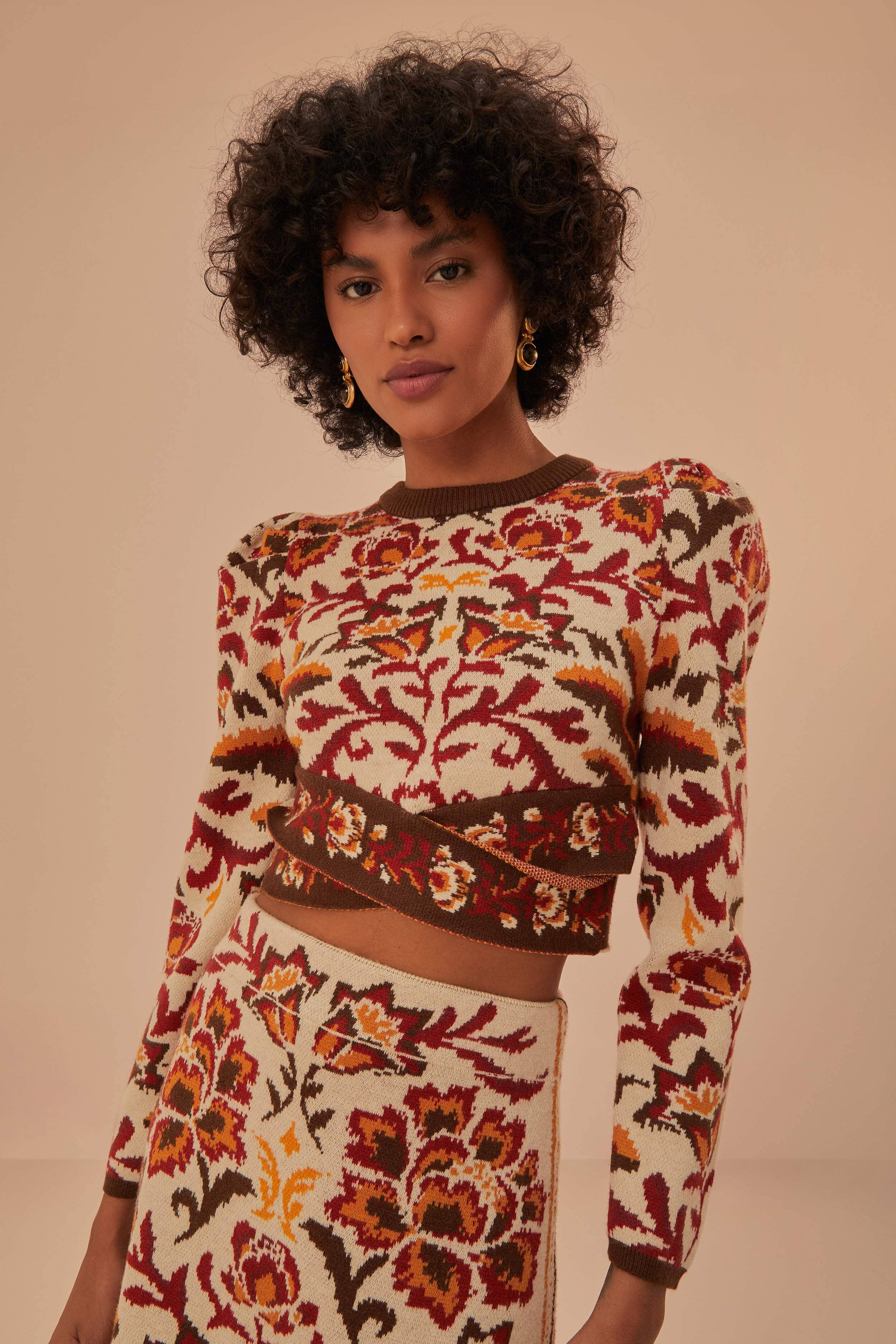 Cream Toucans Scarf Knit Top - 1