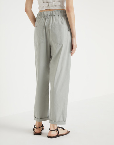 Brunello Cucinelli Lightweight cotton poplin baggy track trousers with shiny tab outlook