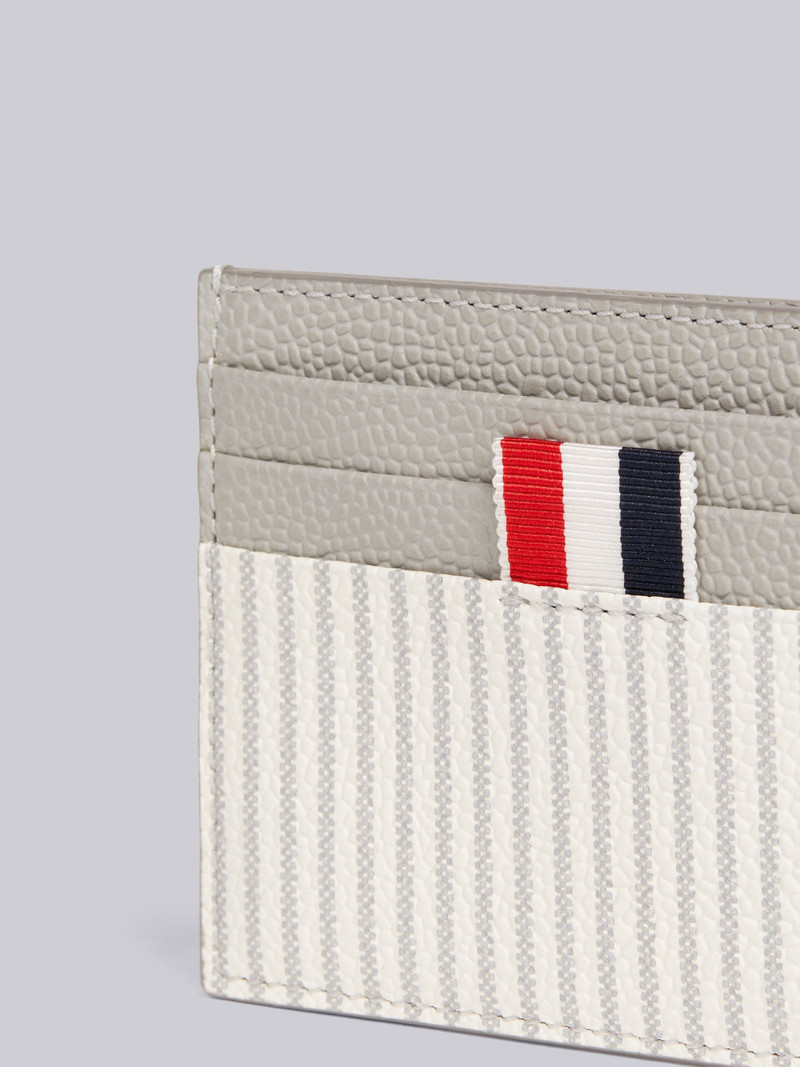 Thom Browne Light Grey Calf Leather Seersucker Single Card Holder With Note Compartment outlook