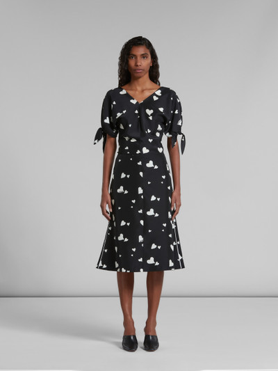 Marni BLACK FLARED SILK SKIRT WITH BUNCH OF HEARTS PRINT outlook