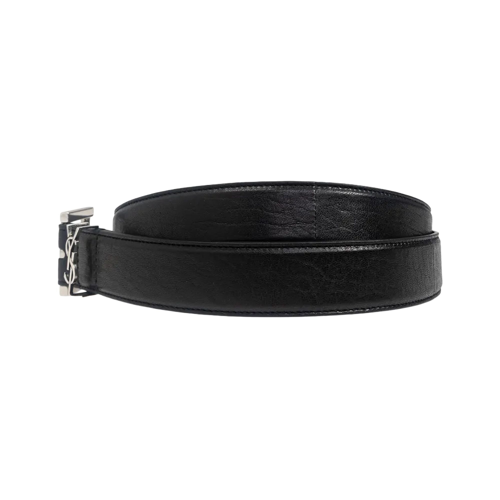 Saint Laurent Cassandra Logo Buckle Leather Belt 'Black' - 2
