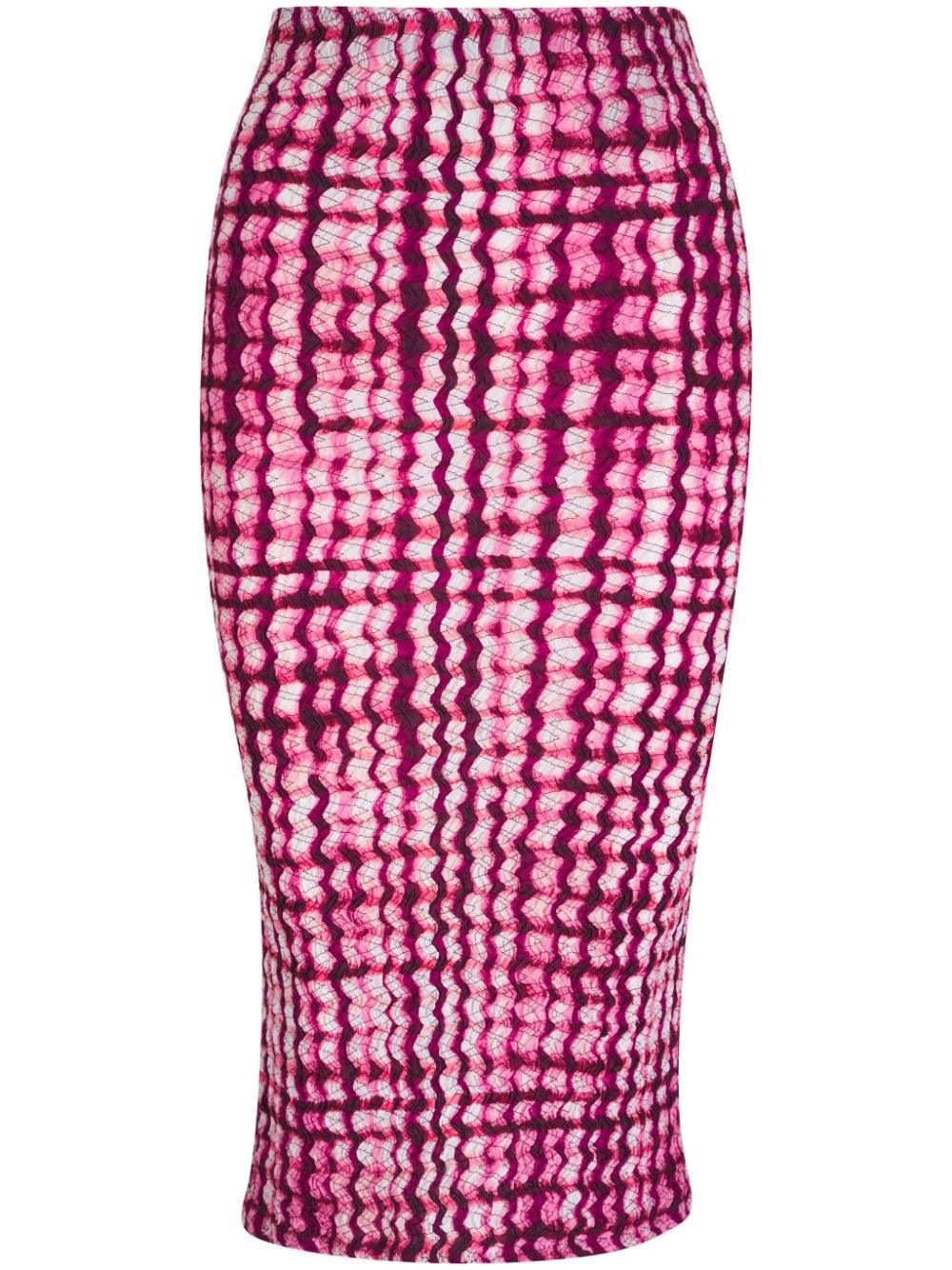 smocked silk-blend plaid pencil skirt - 1