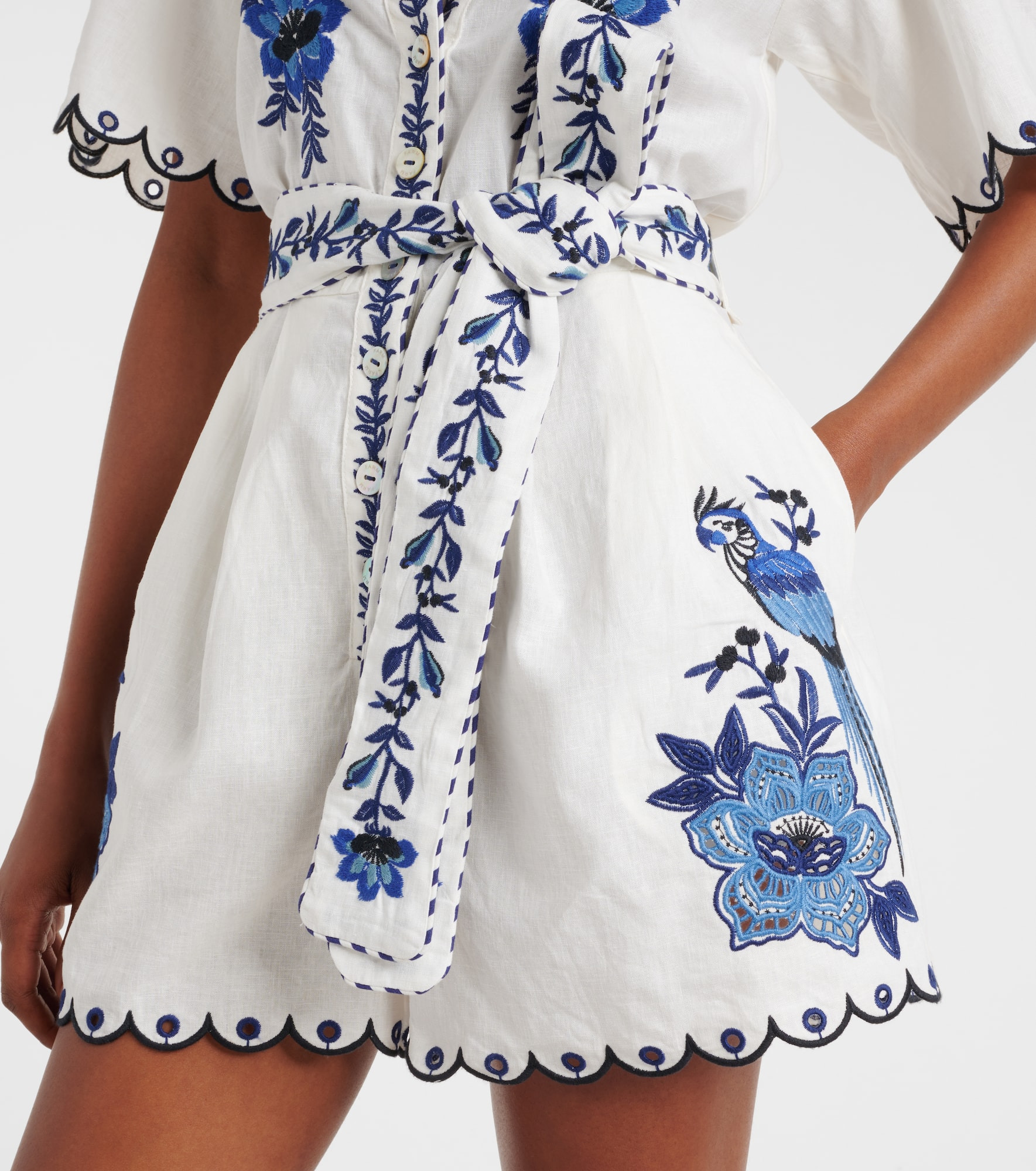 Embroidered linen-blend romper - 5