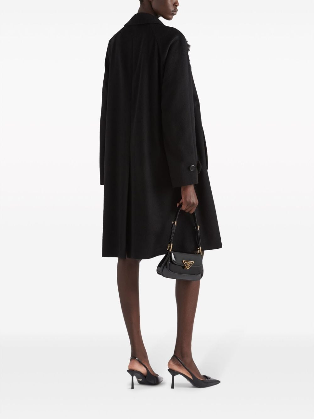 feather-trim cashmere coat - 3