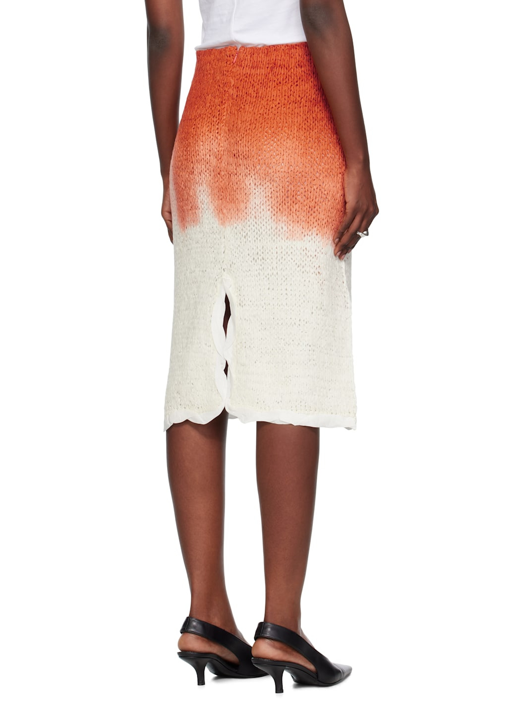 Orange & White Over Dye Knit Midi Skirt - 3