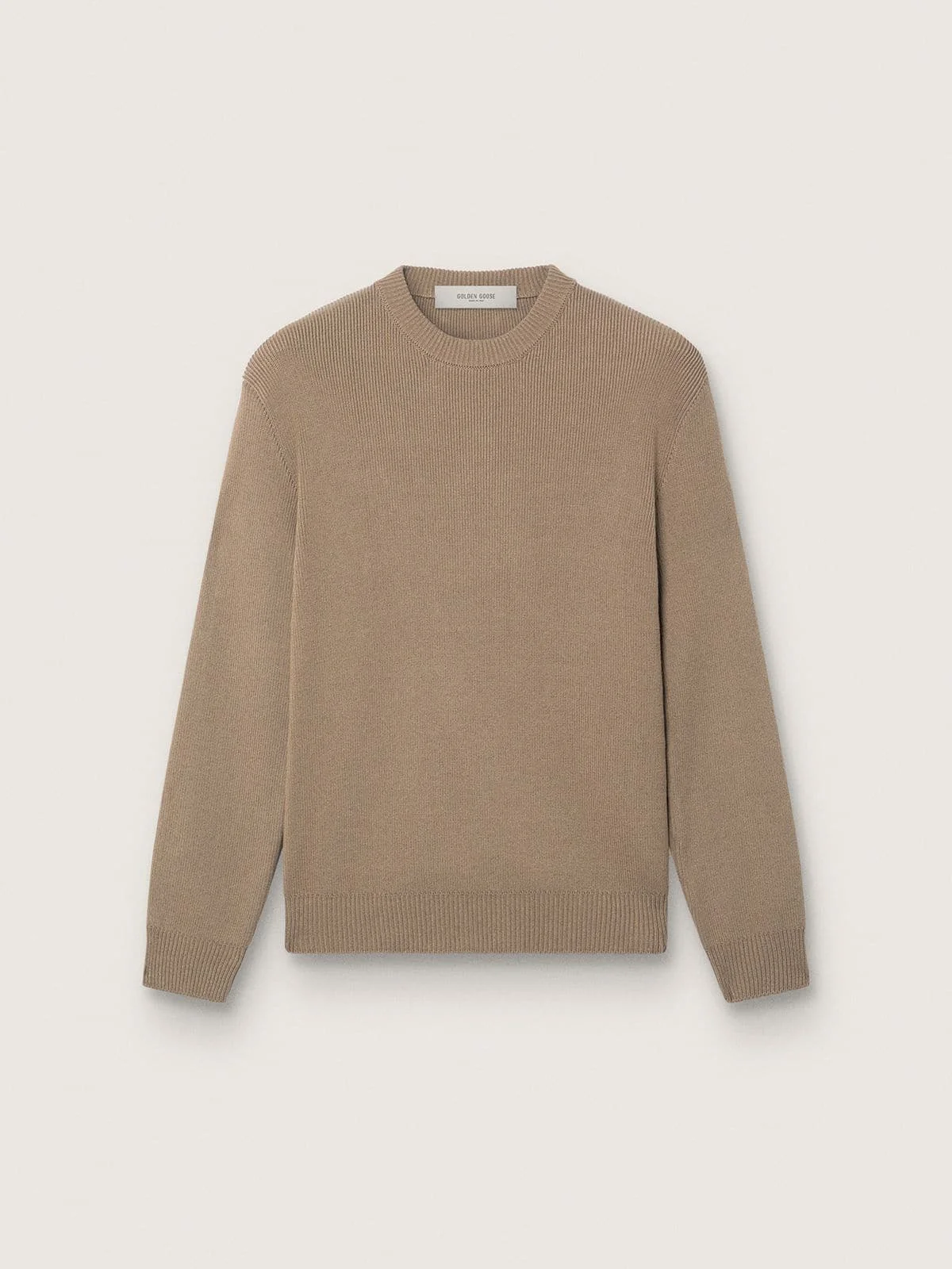 Men's sweater in light taupe organic cotton with embroidered logo - 1