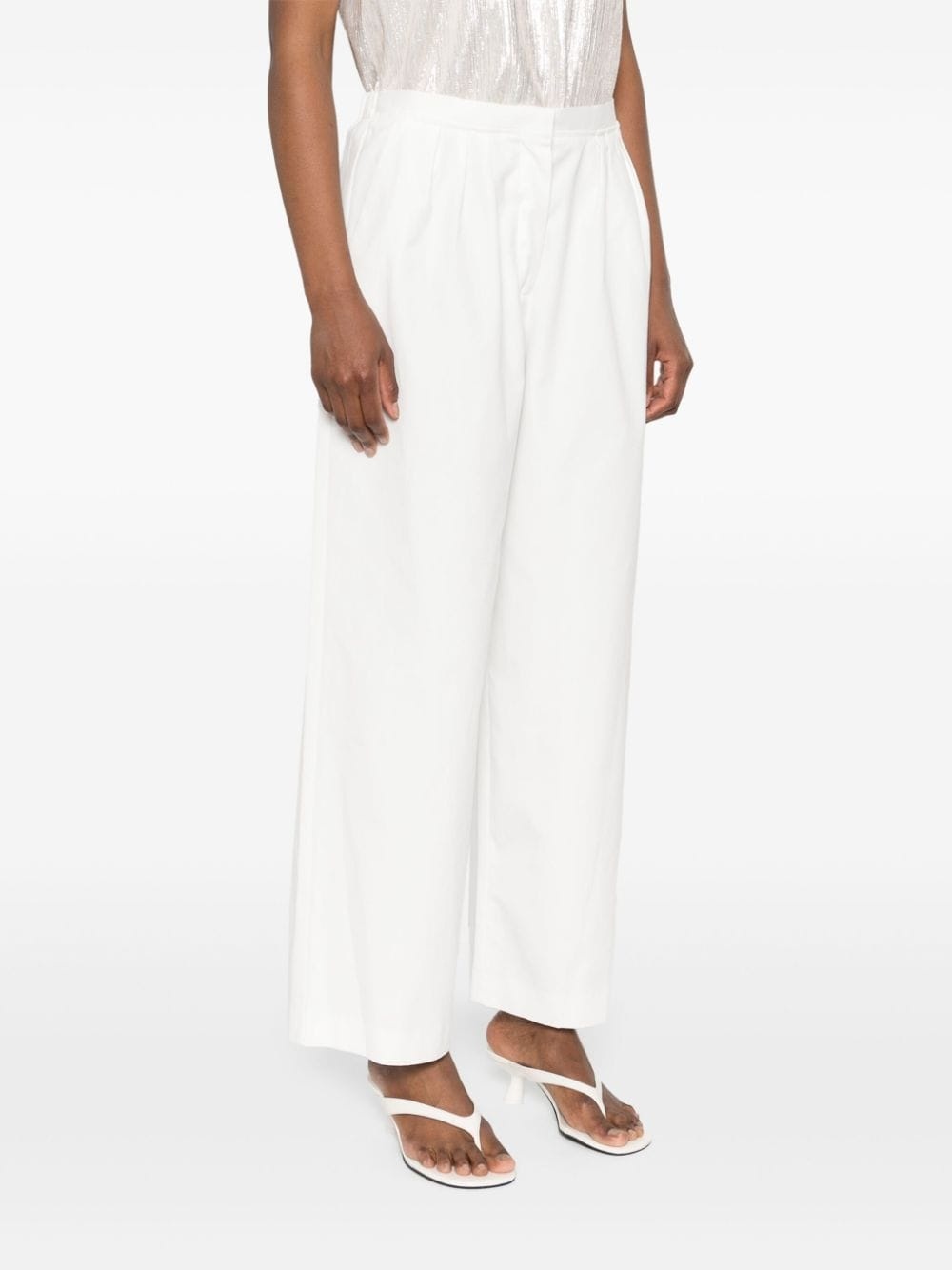 cotton pleated wide trousers - 3