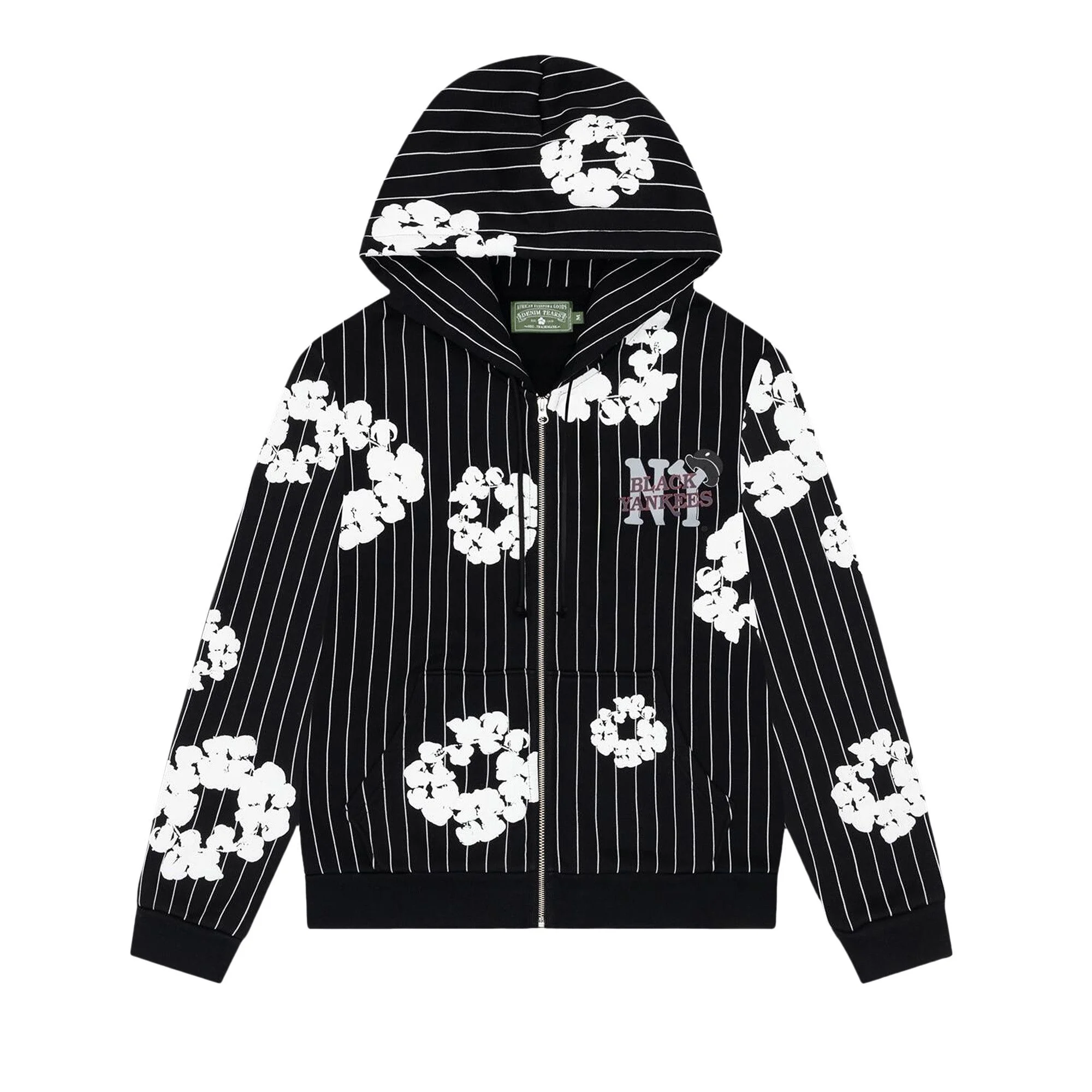 Denim Tears Pinstripe Wreath Zip Hoodie 'Black' - 1