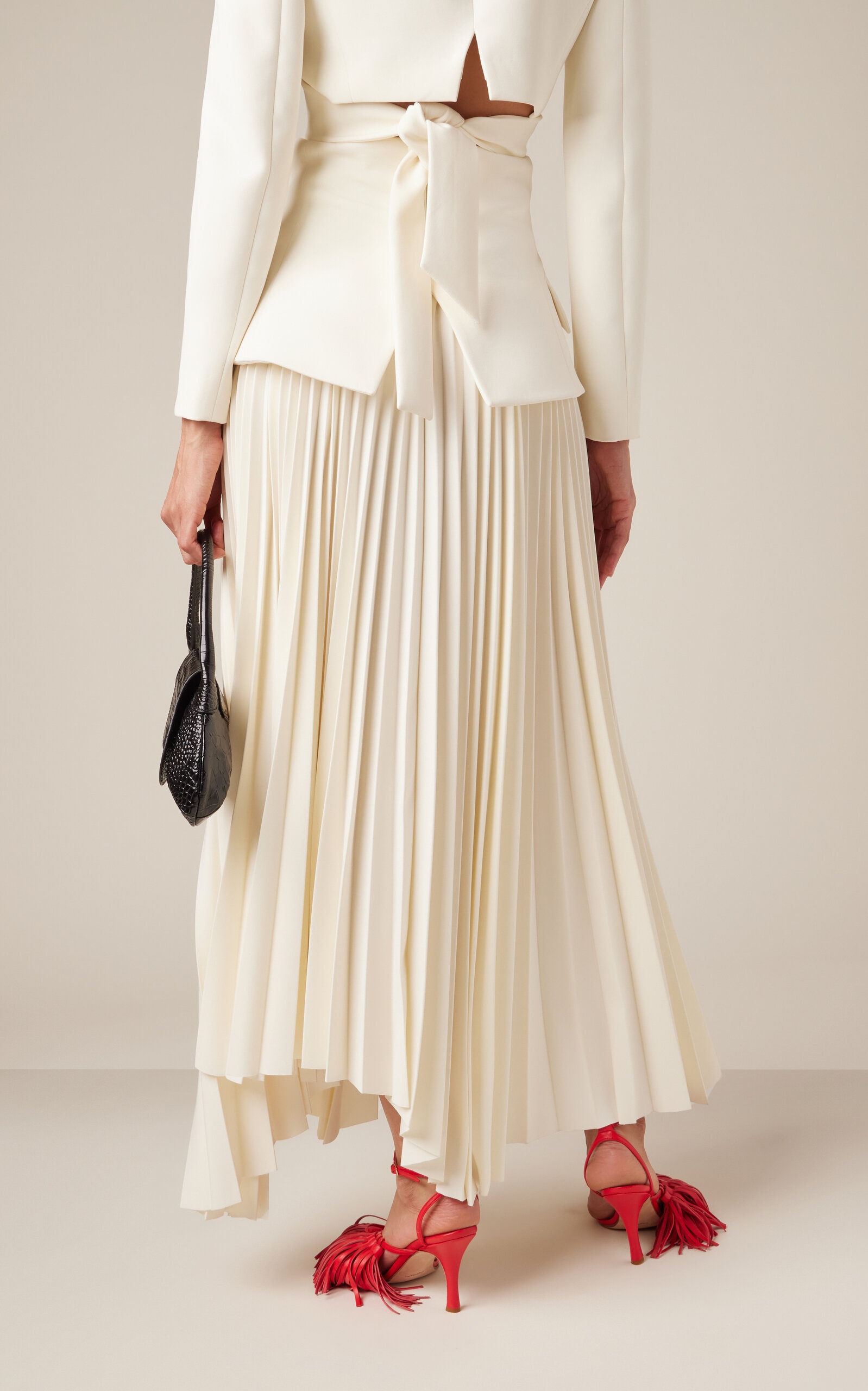 Basque-Detailed Pleated Crepe Maxi Skirt ivory - 4