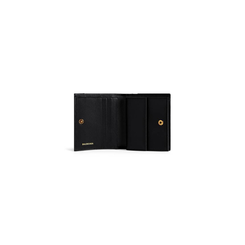 BALENCIAGA Women's Crush Flap Coin And Card Holder Quilted  in Black outlook
