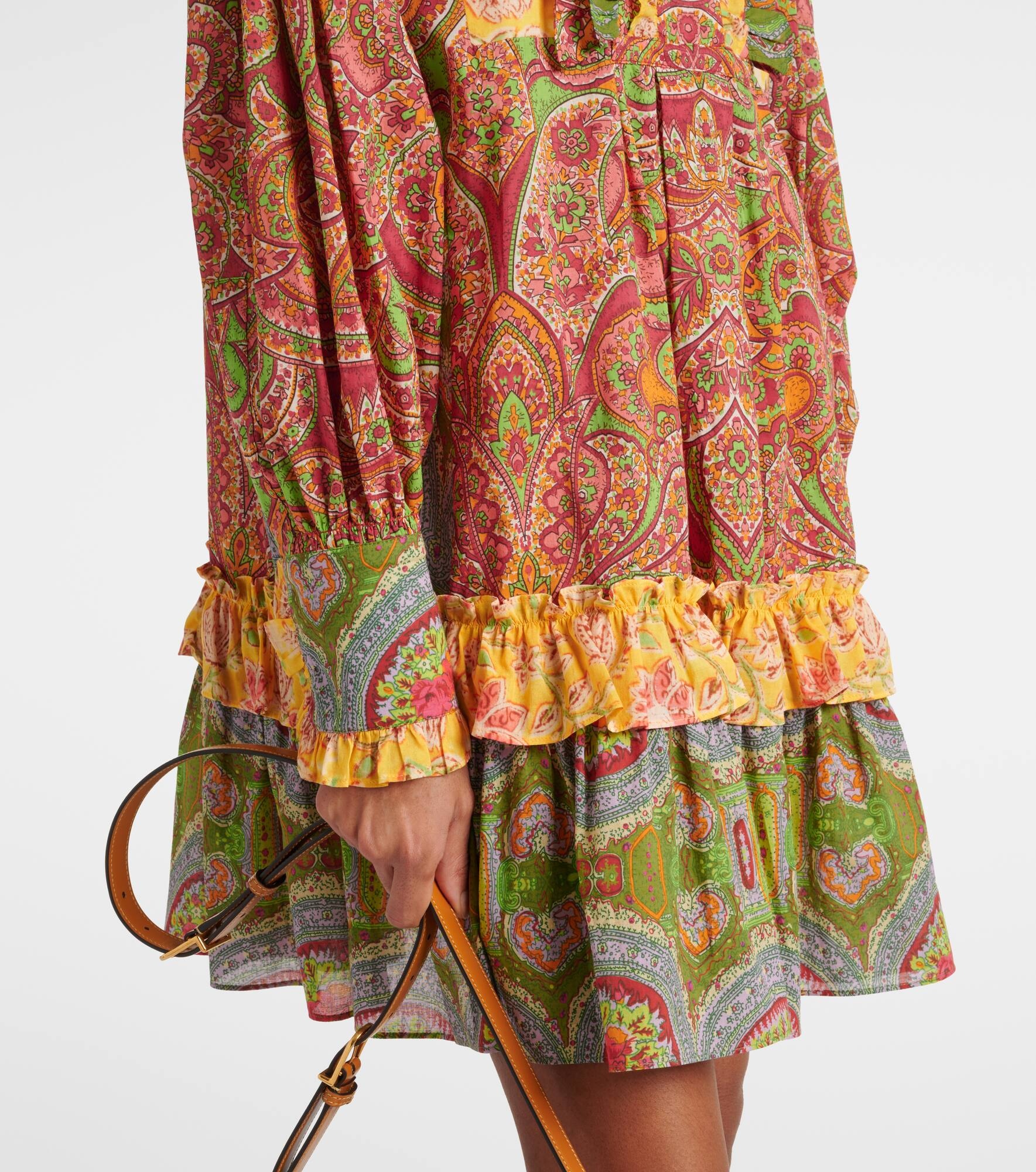 Ruffled paisley cotton minidress - 5