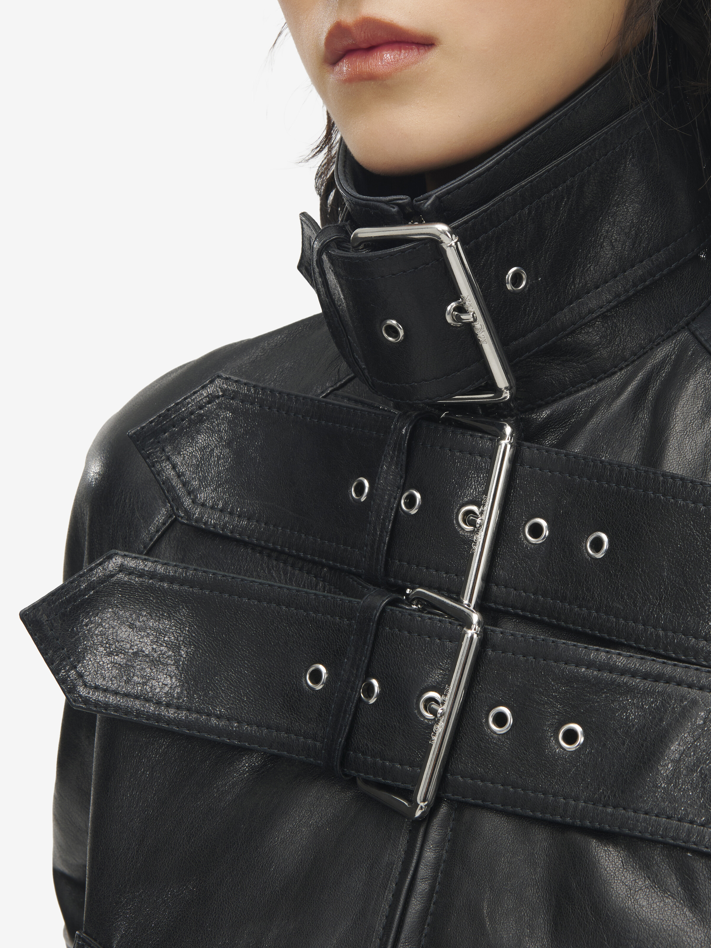 Belt Detail Leather Jacket - 7