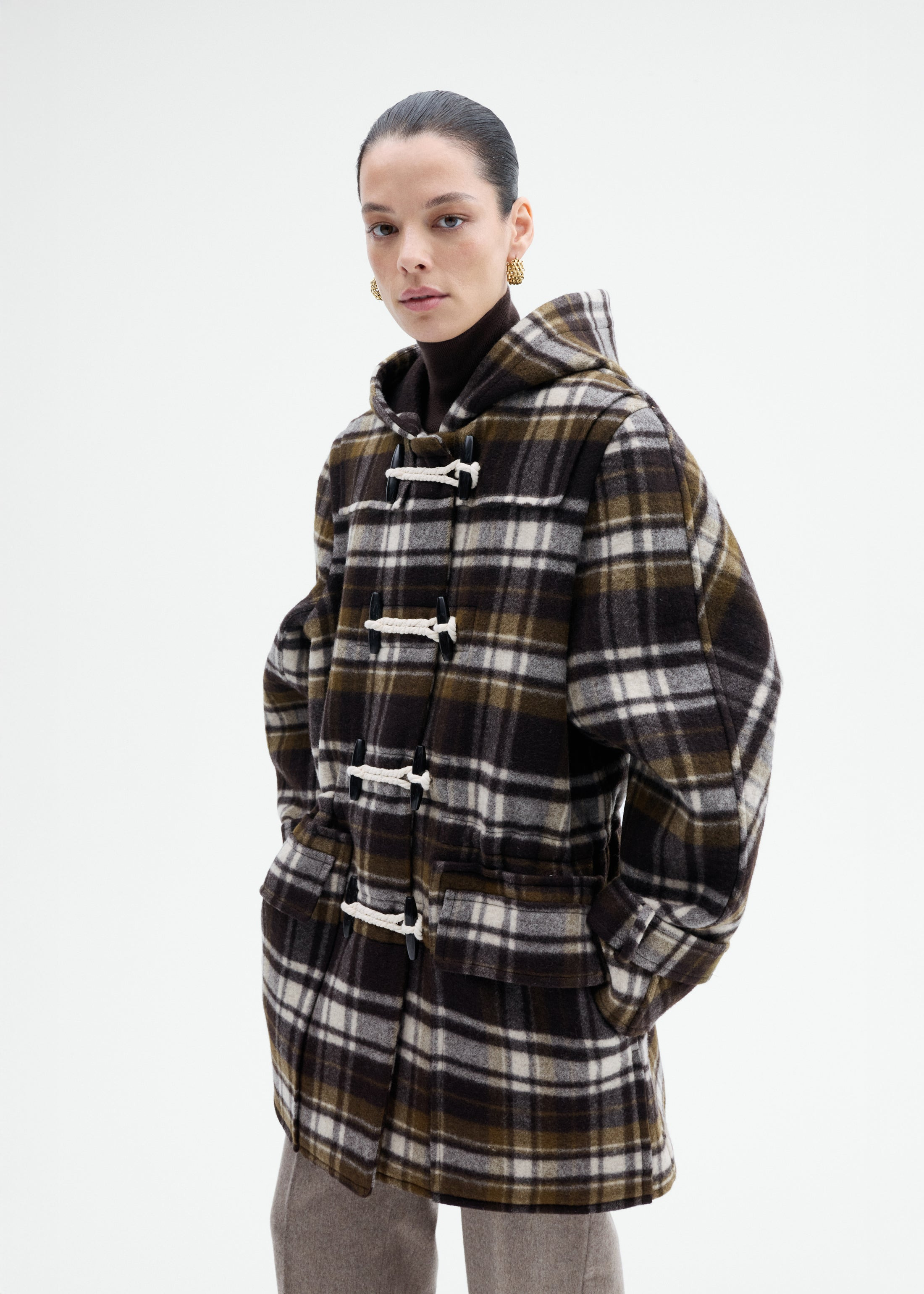 Checked Wool Duffle Coat - 2