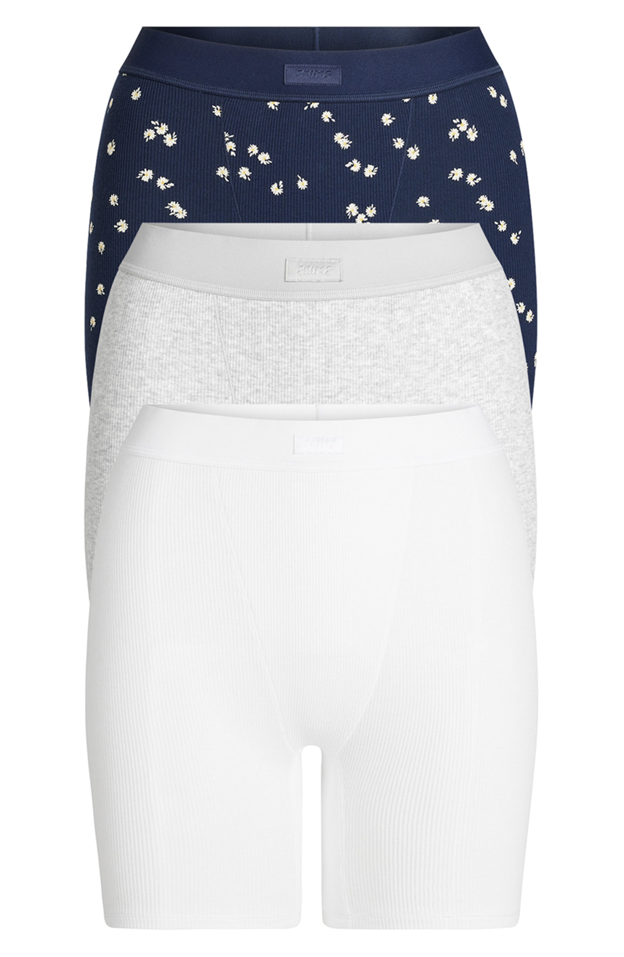 SKIMS 3-Pack Cotton Rib Boxers in Navy Daisy Print Multi at Nordstrom - 1