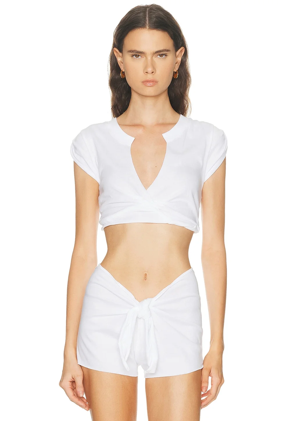 Cotton Jersey Coverups Plunge Twist Top - 1