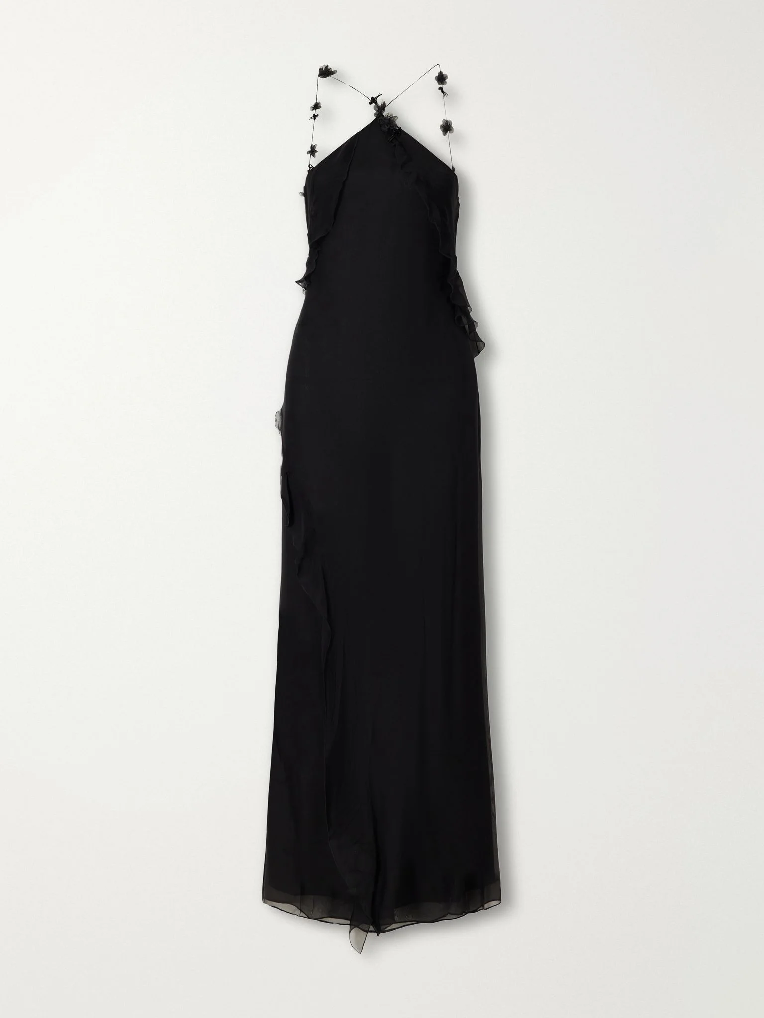 Lysia embellished ruffled halterneck silk-crepe maxi dress Black - 1