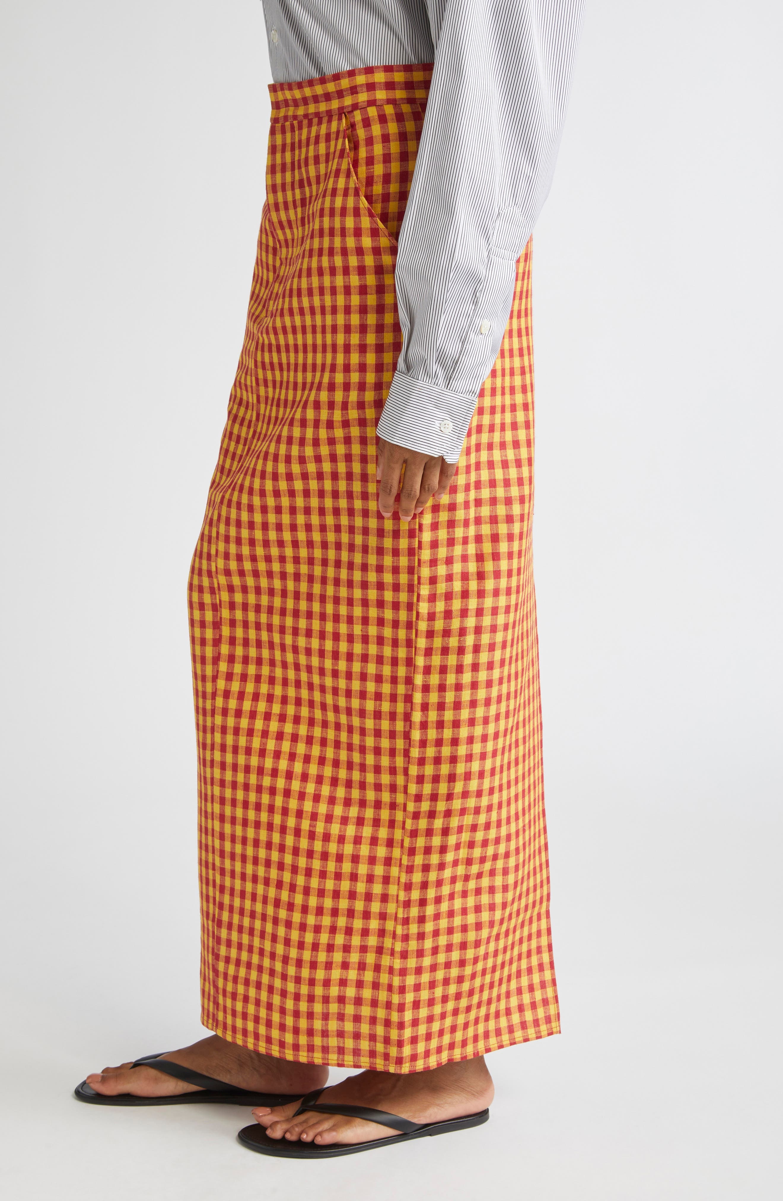 ZANKOV Luduvine Check Linen Maxi Skirt in Cherry/Yellow Multi at Nordstrom - 3