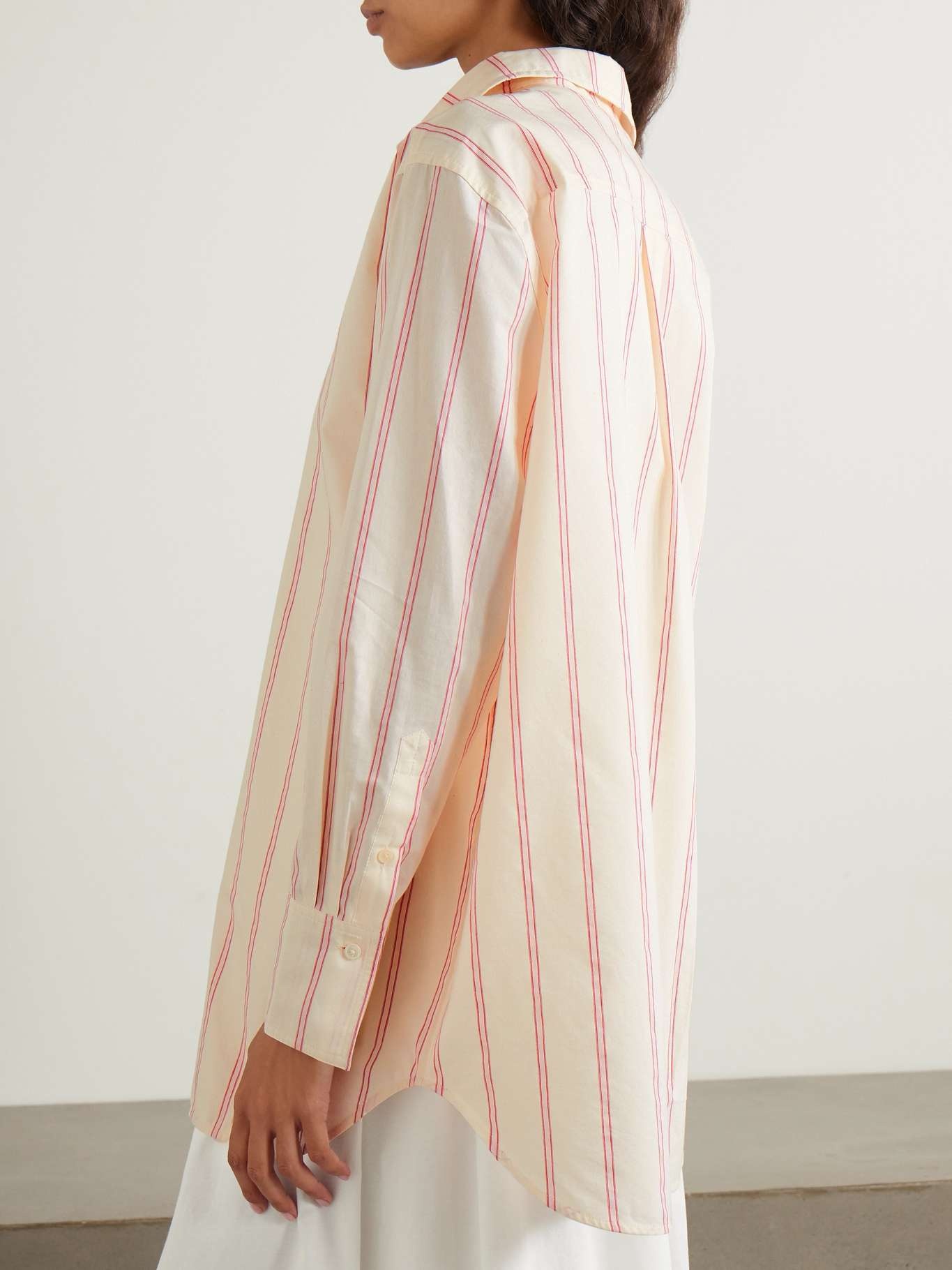 Striped cotton and silk-blend shirt Ecru - 3