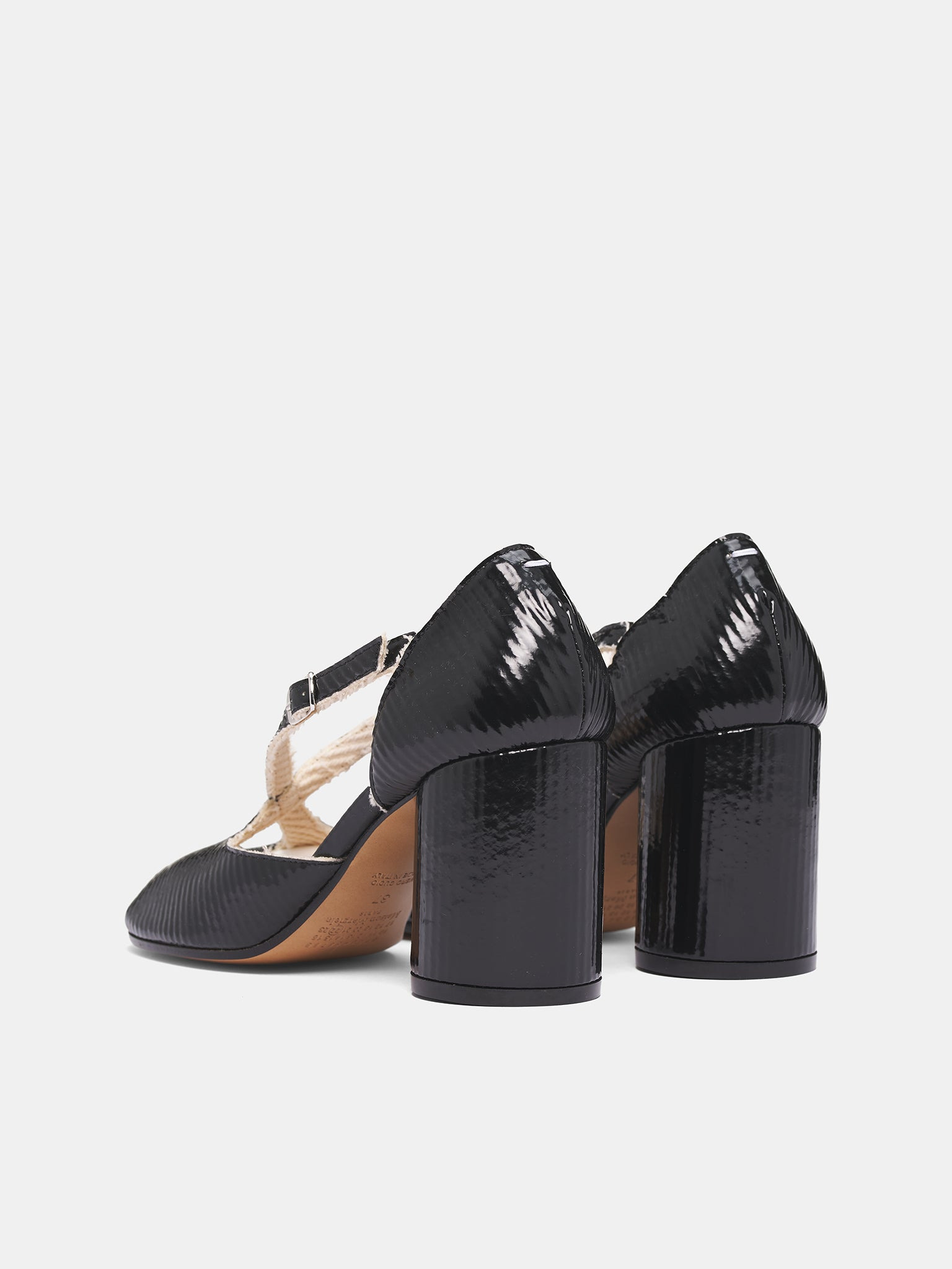 Black Leather Tabi Strappy Heels - 5