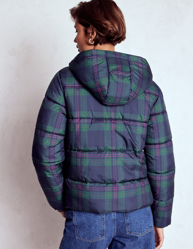Padded Puffer Coat-Navy & Green Tonal Check 5