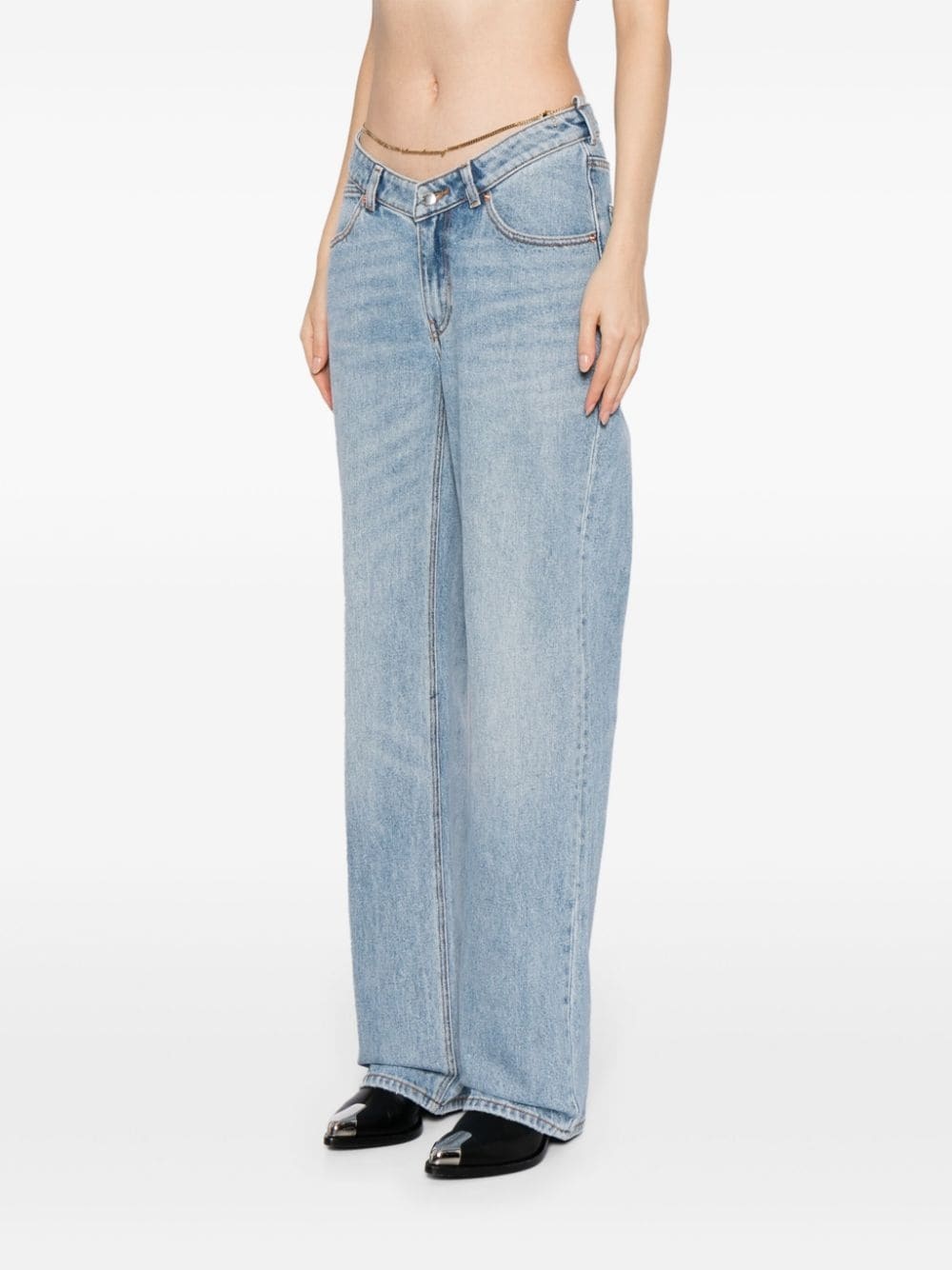 cable-chain link cotton straight jeans - 3