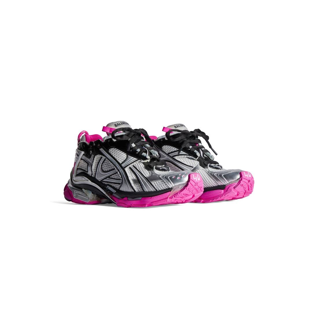 BALENCIAGA Women's Runner Sneaker in Silver/black/neon-pink