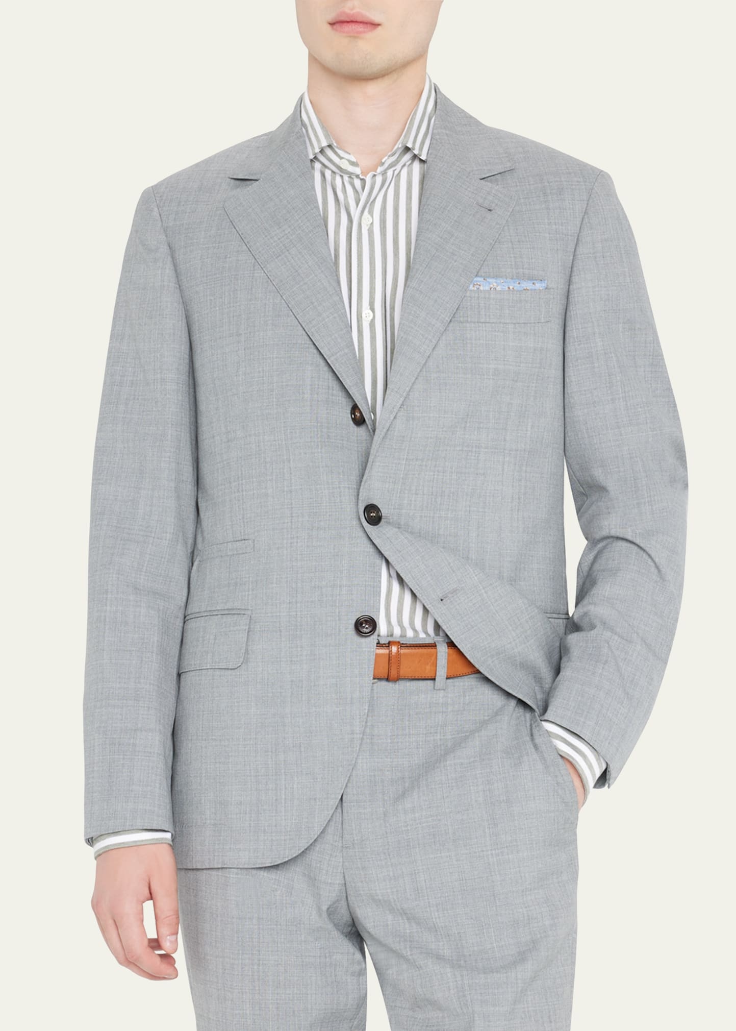 Men's Wool Three-Button Two-Piece Suit - 3