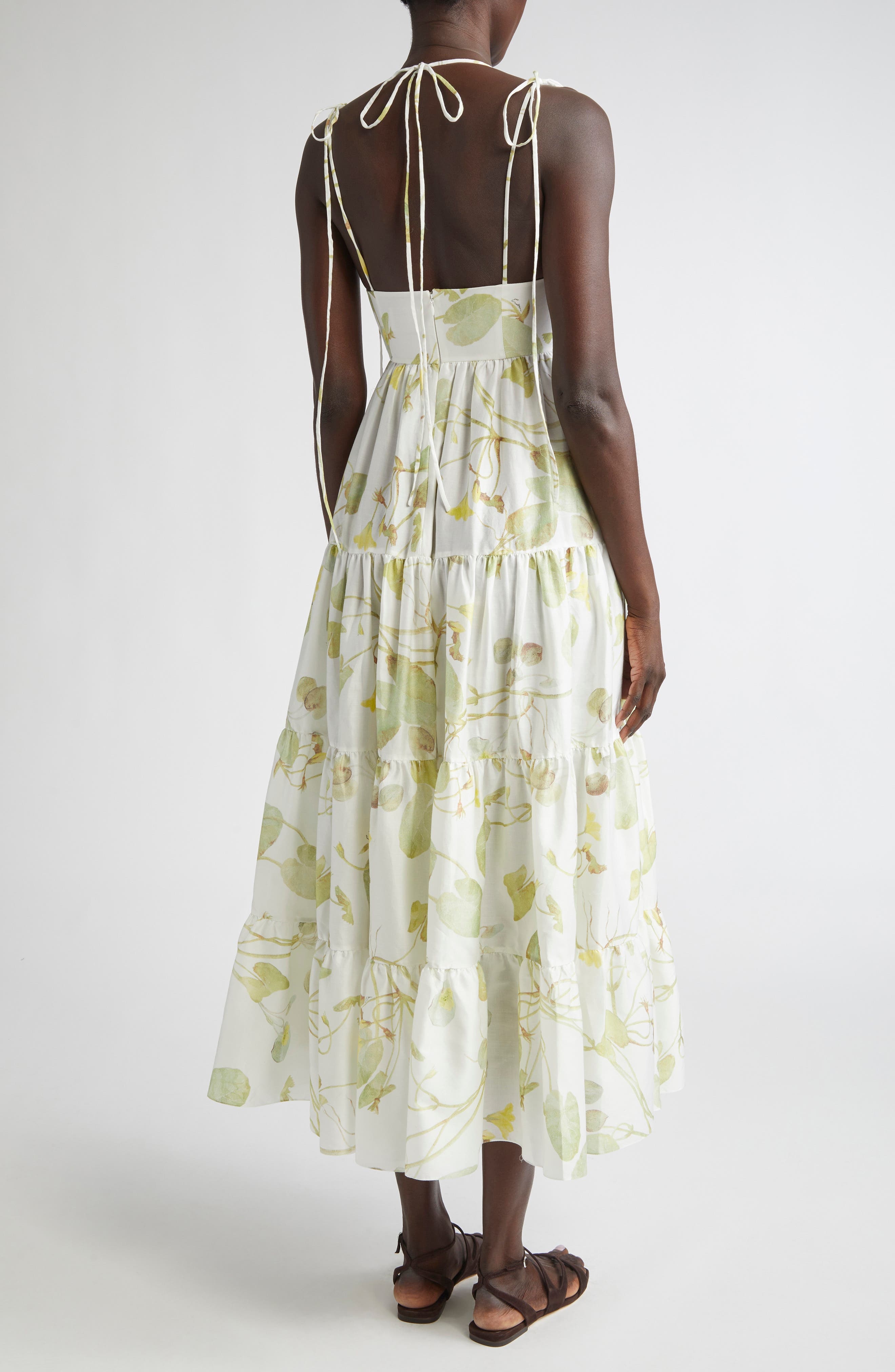 Erdem Strappy Cotton Poplin Fit & Flare Dress in Lilypad Vine White at Nordstrom - 2