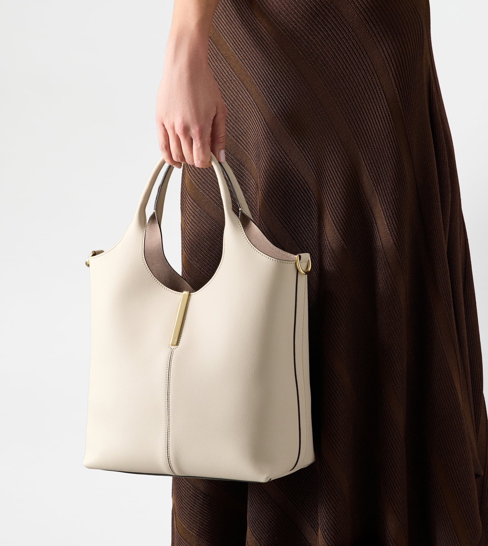 TOTE SHOPPING BAG IN LEATHER SMALL - WHITE - 6