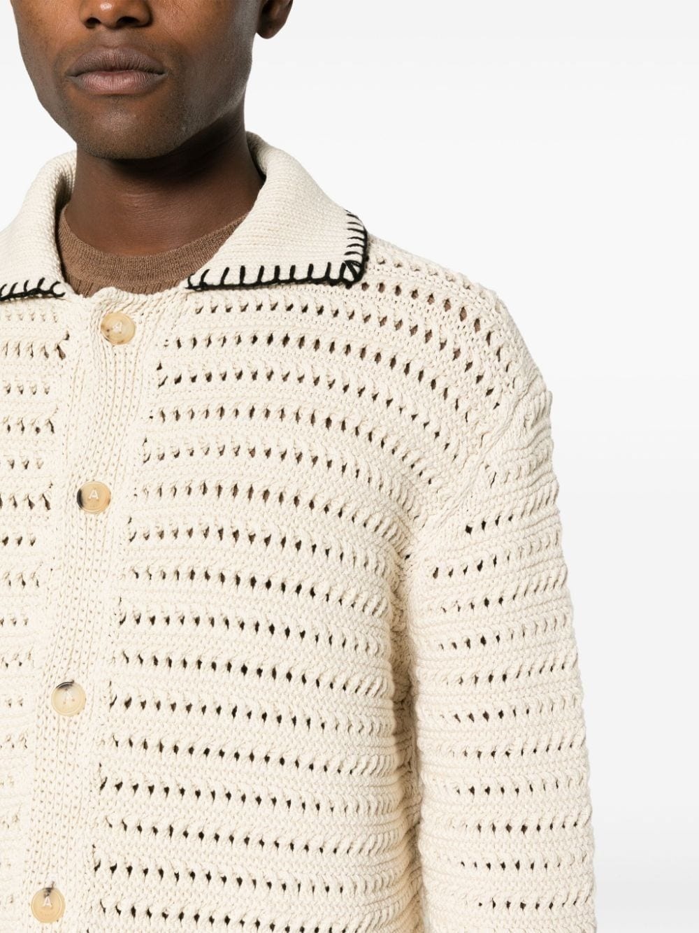 whipstitch-detail open-knit cardigan - 5