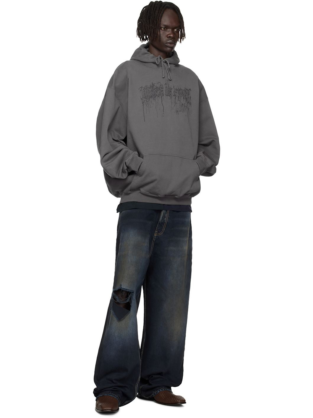 Gray Cradle of Filth Dripped Logo Oversized Hoodie - 4