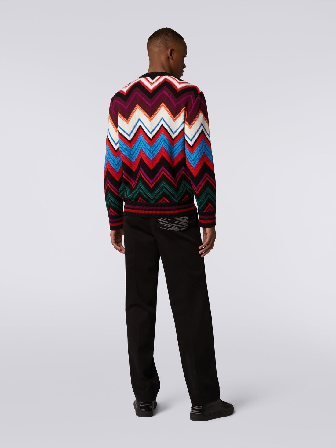 Crew-neck pullover in wool and cotton with zigzag - 4