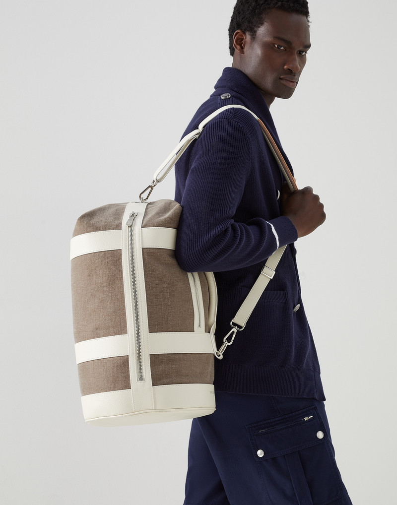Brunello Cucinelli Canvas and grained calfskin summer bag outlook