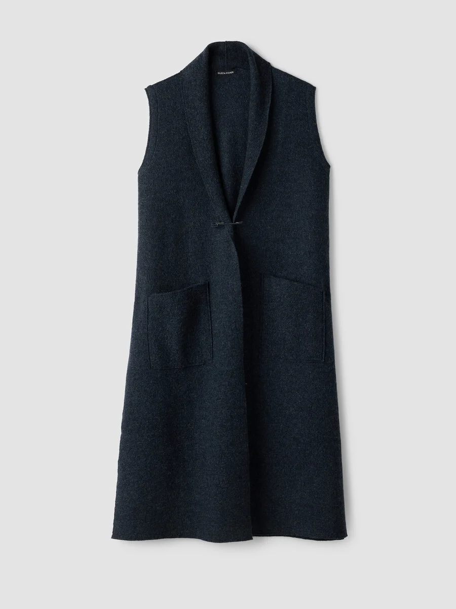 Lightweight Boiled Wool Shawl Collar Vest in Regenerative Wool - 1