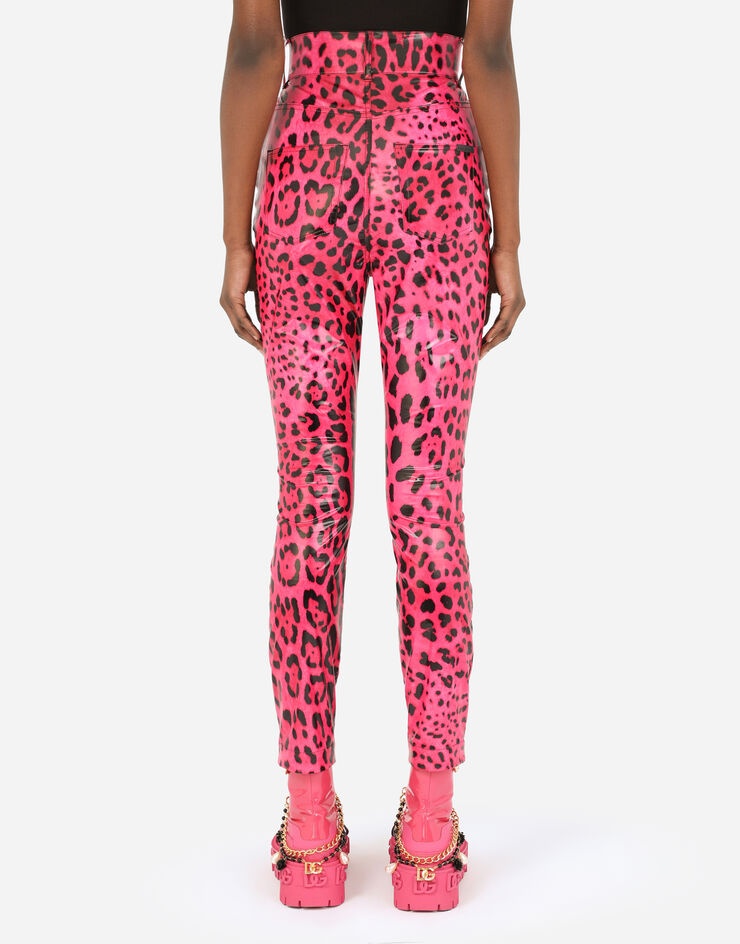 Foiled nylon jeans with neon leopard print - 2