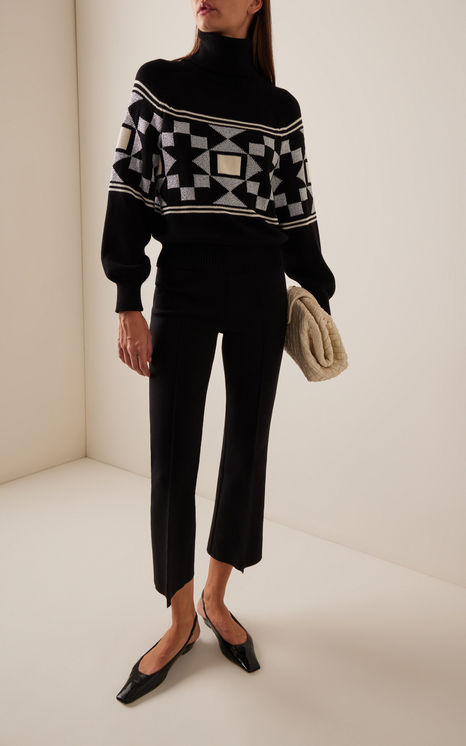 Lara Fair Isle Cotton-Blend Turtleneck Sweater black - 3