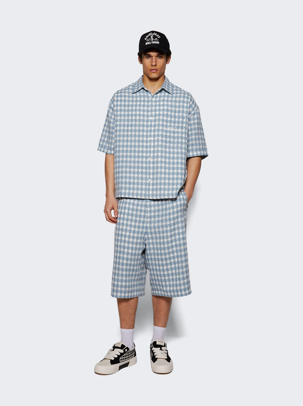 Plaid Cropped Shirt Steel Blue - 5