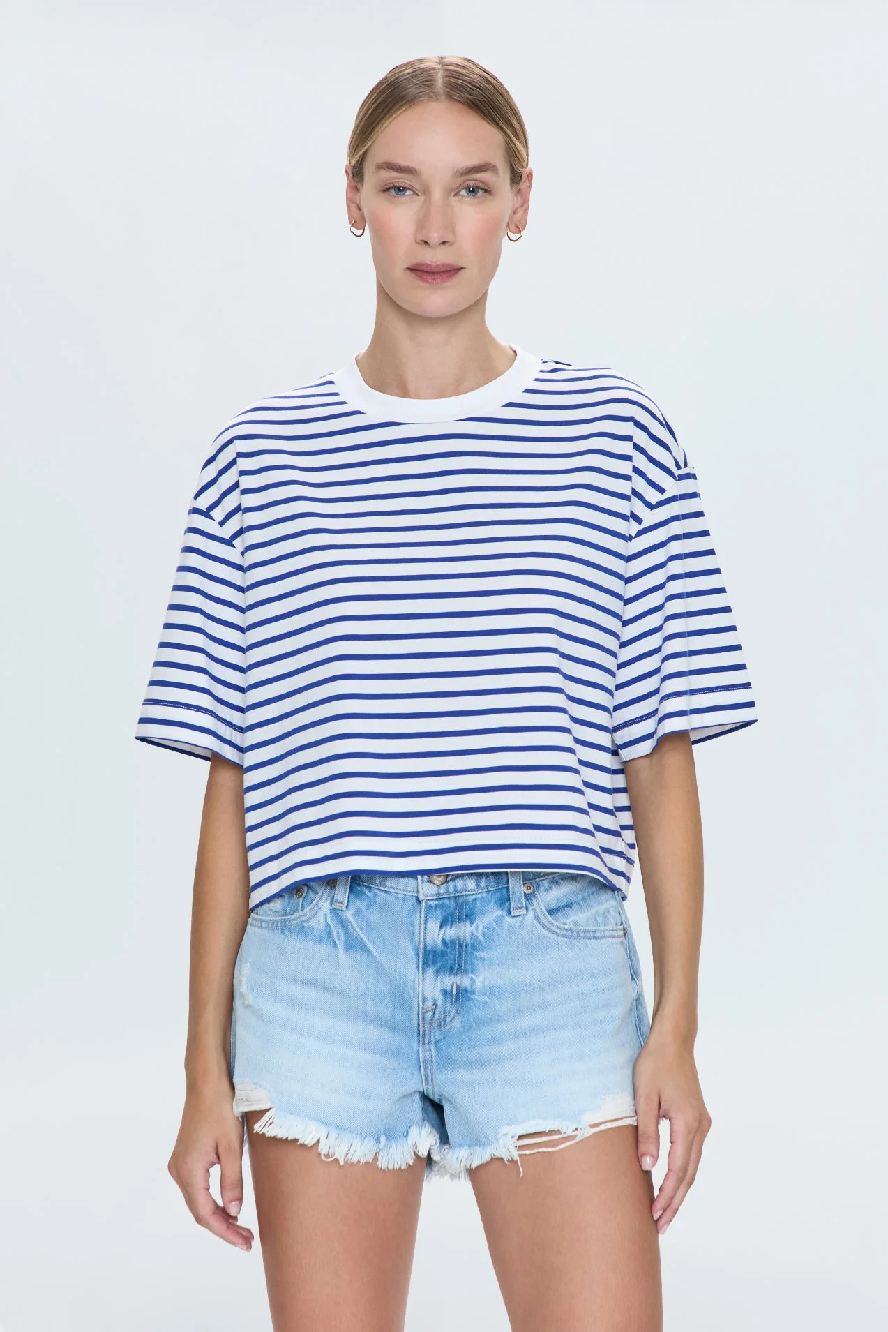 MAE CROPPED TEE - MARITIME WHITE STRIPE - 1